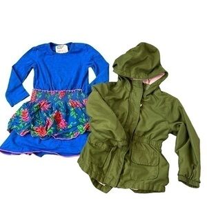 Mim Pi Girls blue Floral Rose Long sleeve Dress + Wonder Nation Jacket 4T Bundle